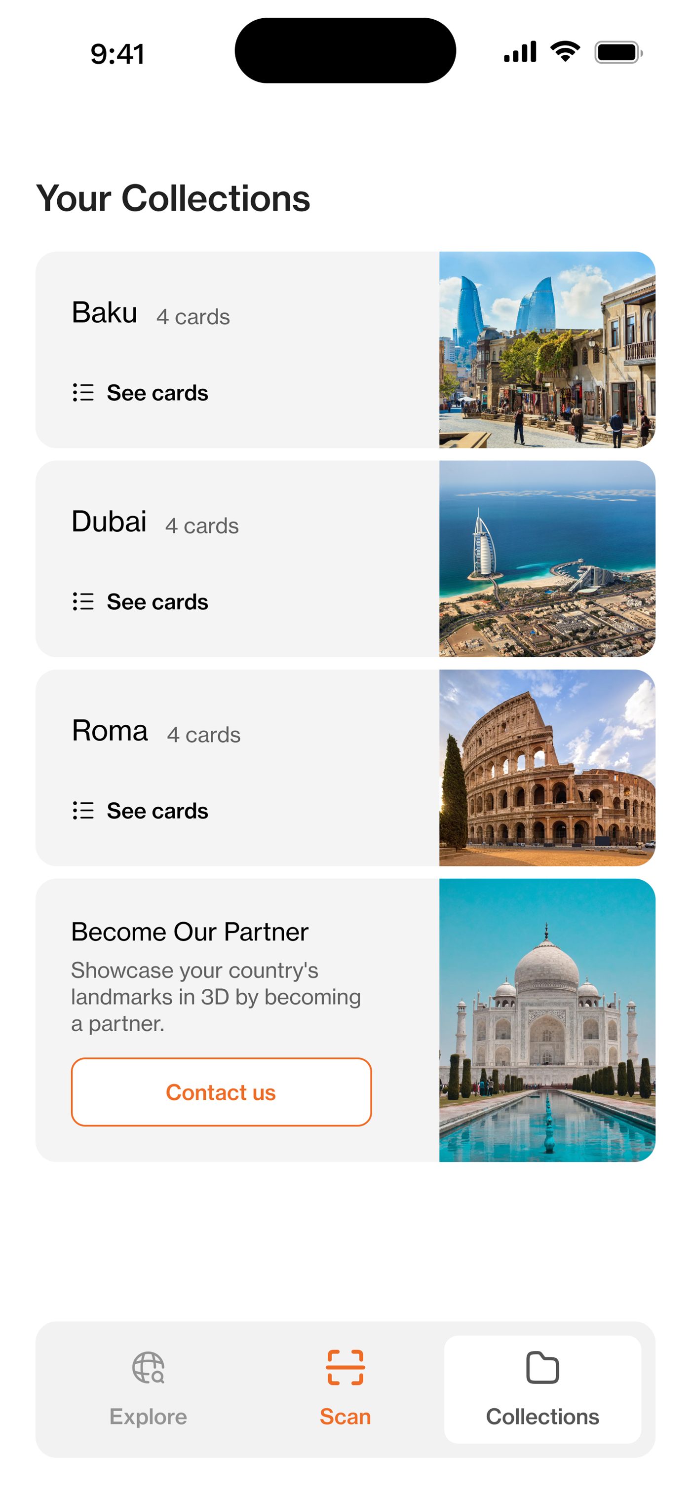 Memento mobile app: your collections screen
