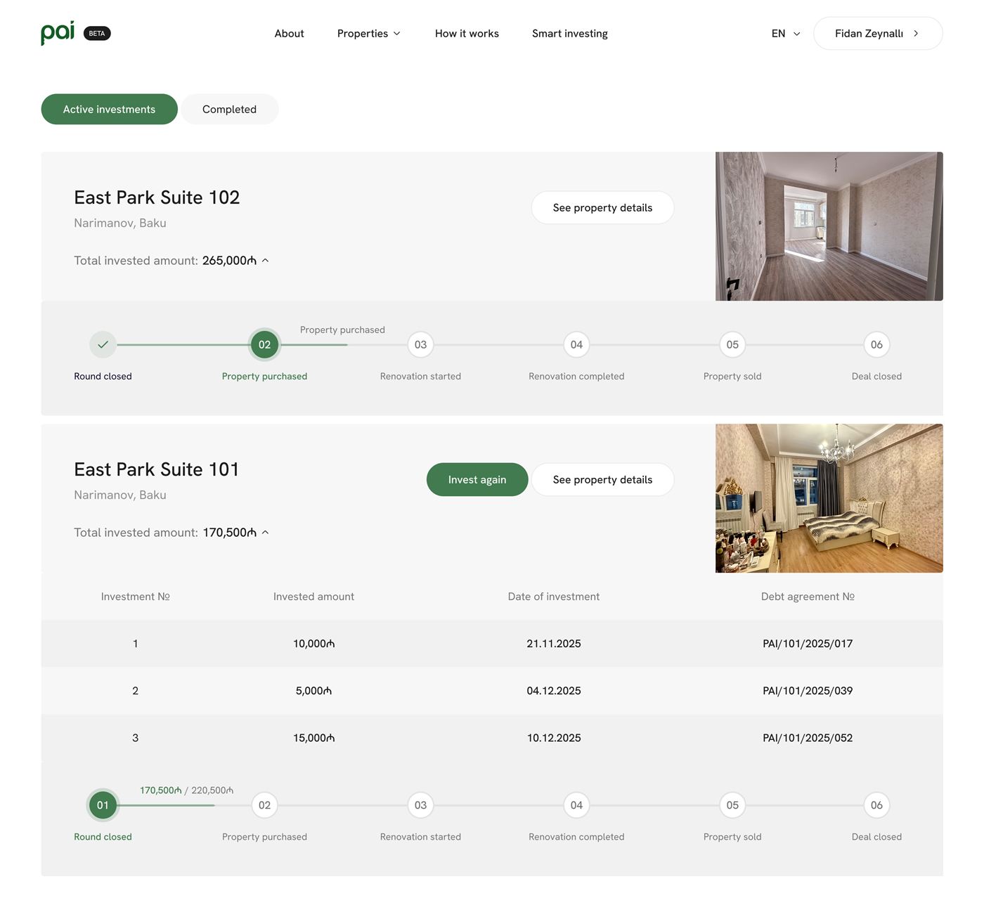 Pai active investments dashboard